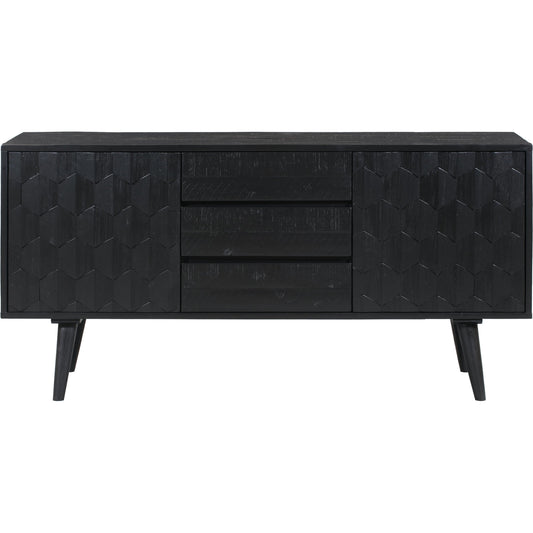 Valentina Buffet by TOV Furniture in rubbed black. Made from solid acacia, mdf, acacia veneer in a modern style.