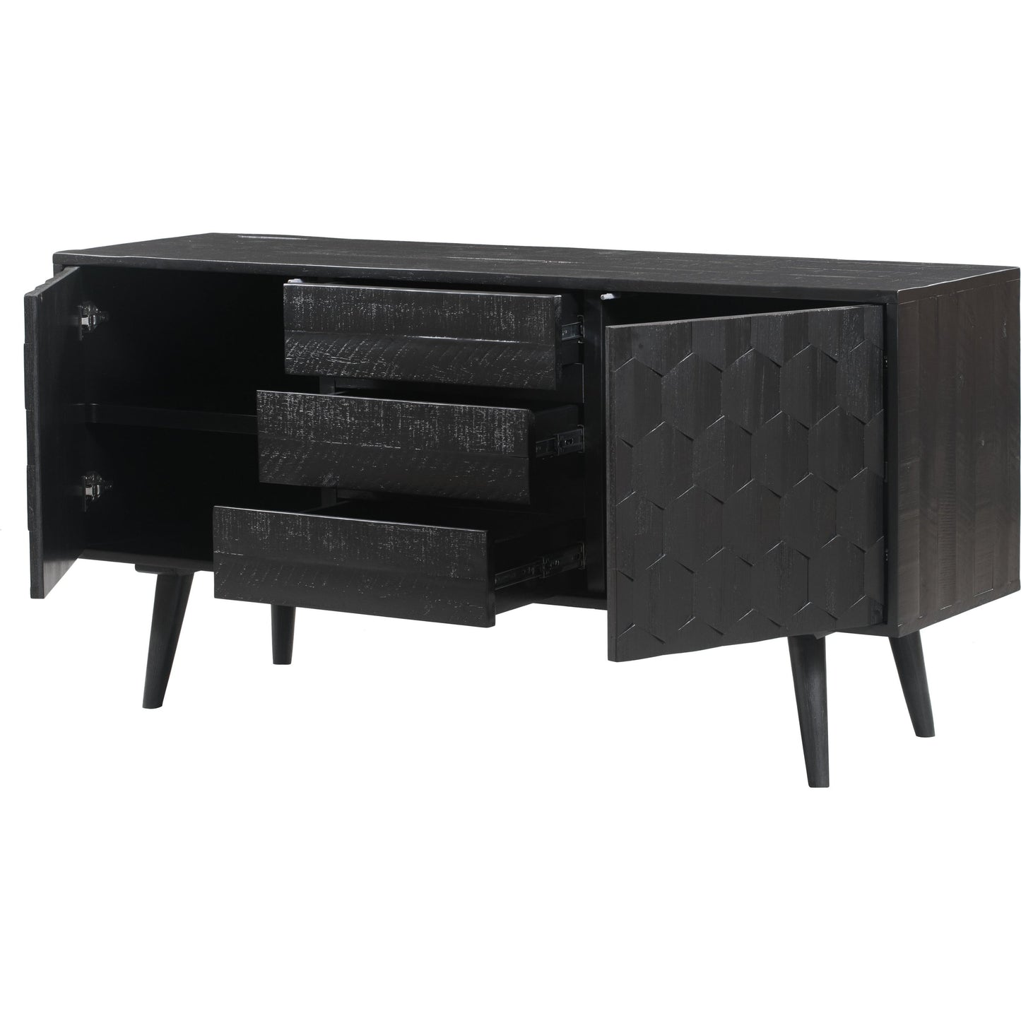 004 SR-389811 | Additional Silo | Valentina Buffet by TOV Furniture in rubbed black. Made from solid acacia, mdf, acacia veneer in a modern style.