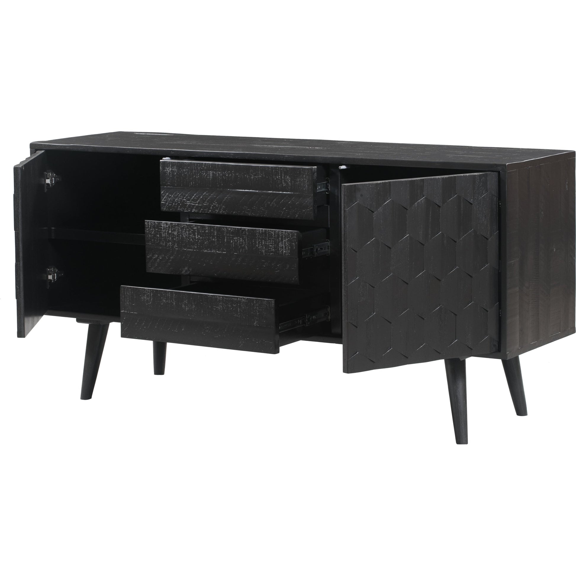 Valentina Buffet by TOV Furniture in rubbed black. Made from solid acacia, mdf, acacia veneer in a modern style.