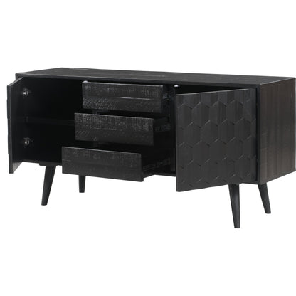 Valentina Buffet by TOV Furniture in rubbed black. Made from solid acacia, mdf, acacia veneer in a modern style.