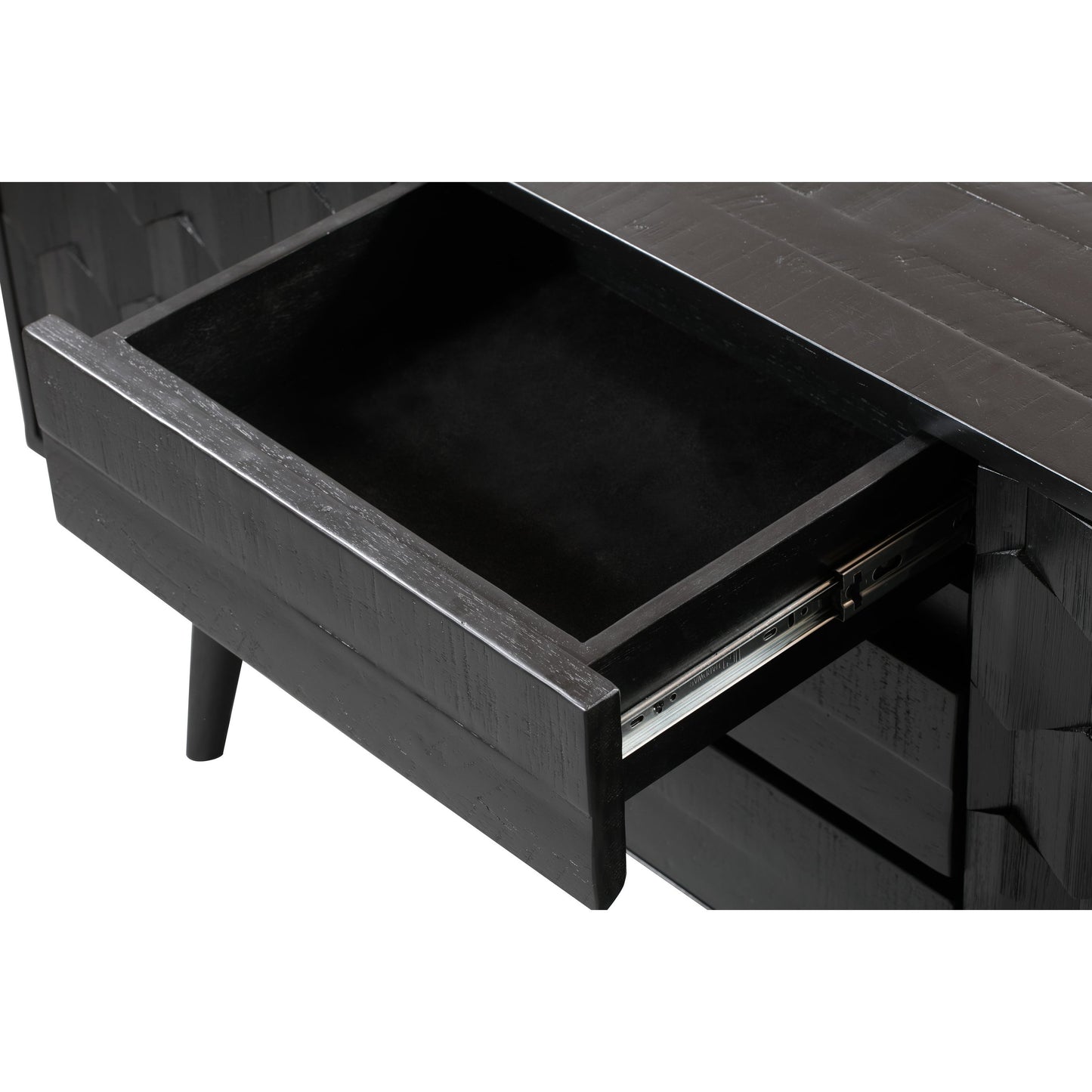 006 SR-389811 | Closeup | Valentina Buffet by TOV Furniture in rubbed black. Made from solid acacia, mdf, acacia veneer in a modern style.