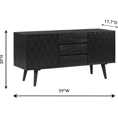 Valentina Buffet by TOV Furniture in rubbed black. Made from solid acacia, mdf, acacia veneer in a modern style.