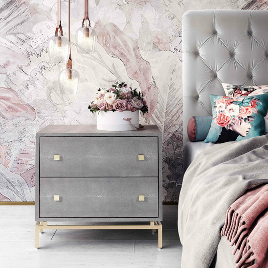 Pesce Nightstand by TOV Furniture in gray. Made from mdf in a modern style.
