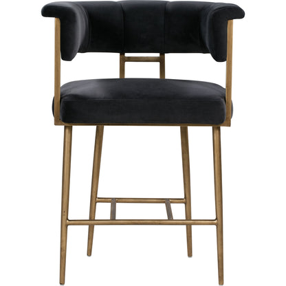 Astrid Counter Stool by TOV Furniture in blush. Made from velvet in a modern style.