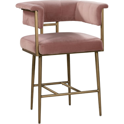 Astrid Counter Stool by TOV Furniture in blush. Made from velvet in a modern style.