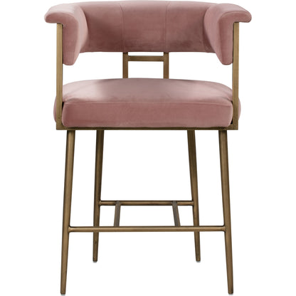 Astrid Counter Stool by TOV Furniture in blush. Made from velvet in a modern style.