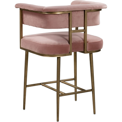 Astrid Counter Stool by TOV Furniture in blush. Made from velvet in a modern style.