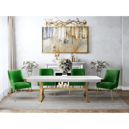 Adeline Dining Table by TOV Furniture in white, gold. Made from mdf, stainless steel in a modern style.