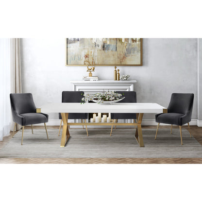 Adeline Dining Table by TOV Furniture in white, gold. Made from mdf, stainless steel in a modern style.