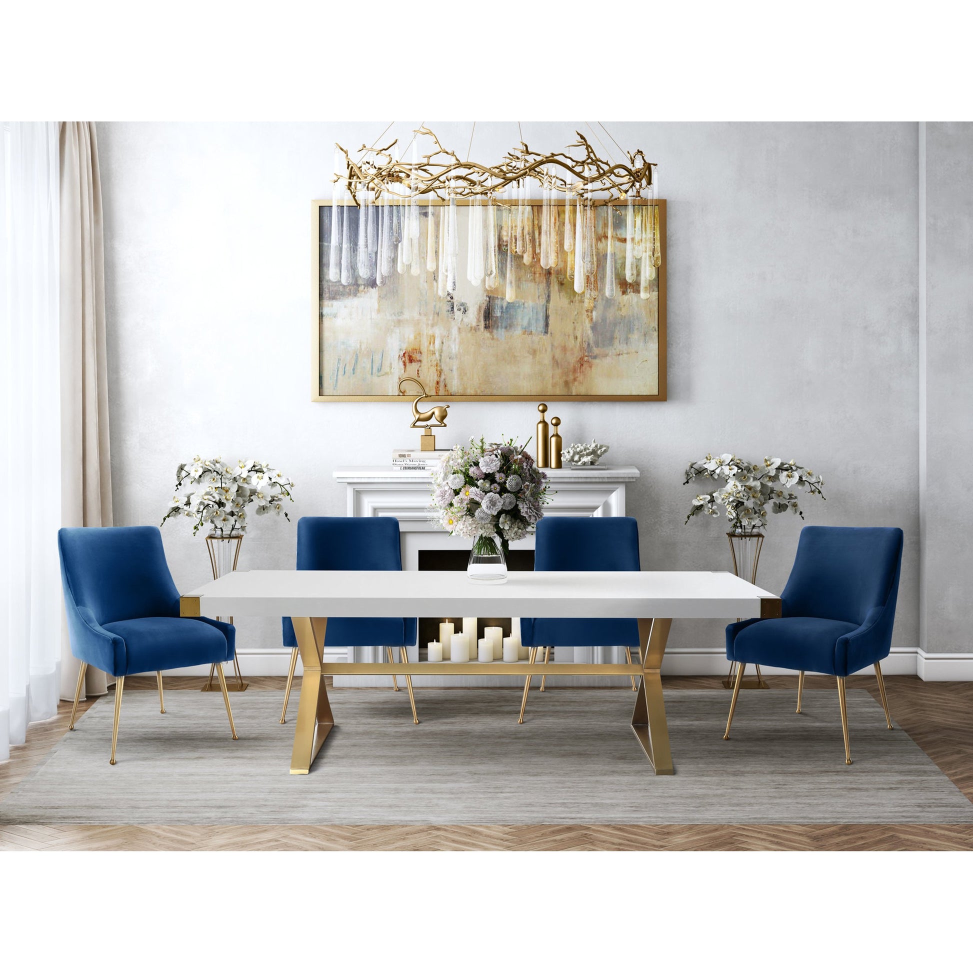 Adeline Dining Table by TOV Furniture in white, gold. Made from mdf, stainless steel in a modern style.