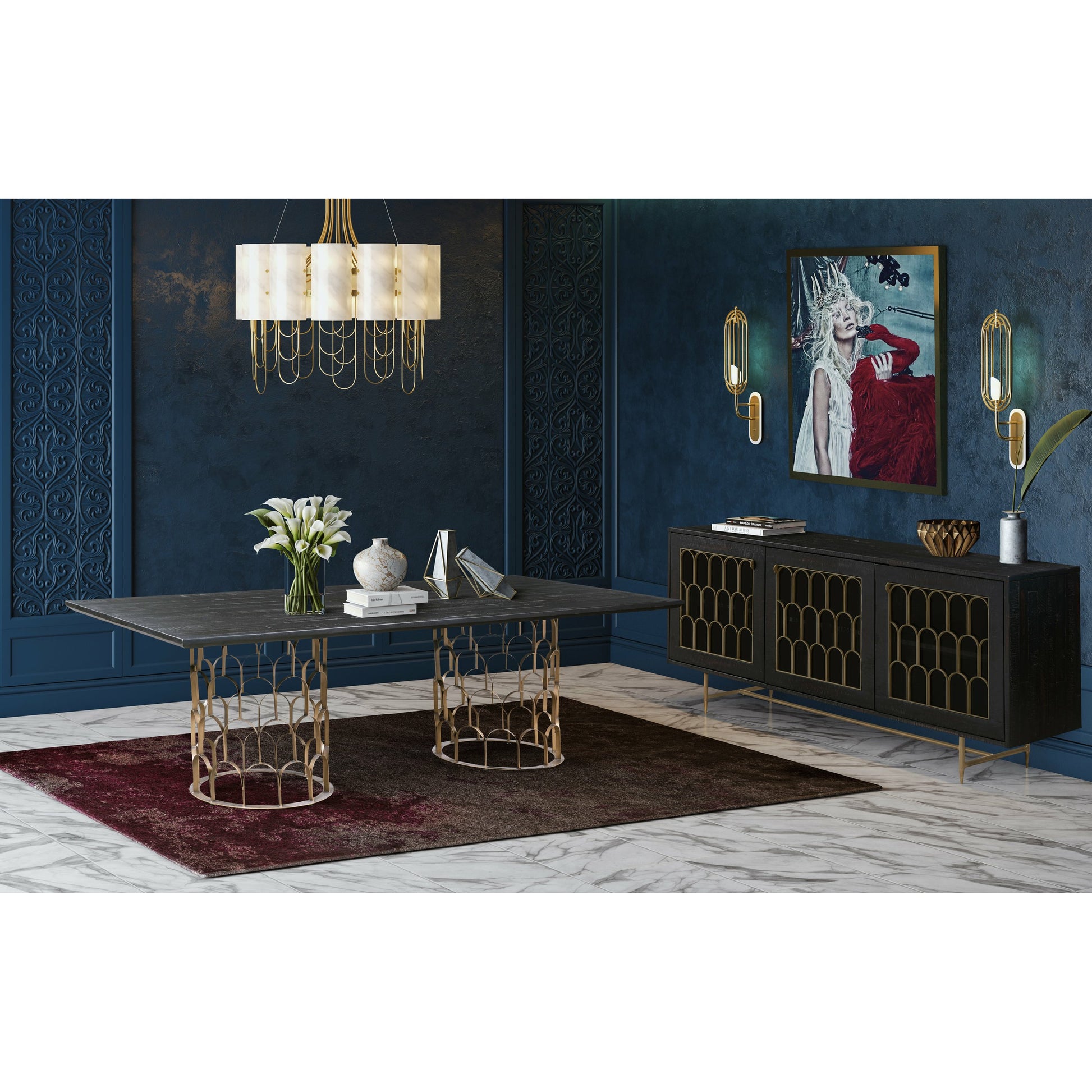 Gatsby Wood Buffet by TOV Furniture in natural and black. Made from acacia, steel, tempered glass in a modern style.