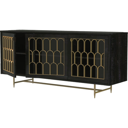 Gatsby Wood Buffet by TOV Furniture in natural and black. Made from acacia, steel, tempered glass in a modern style.