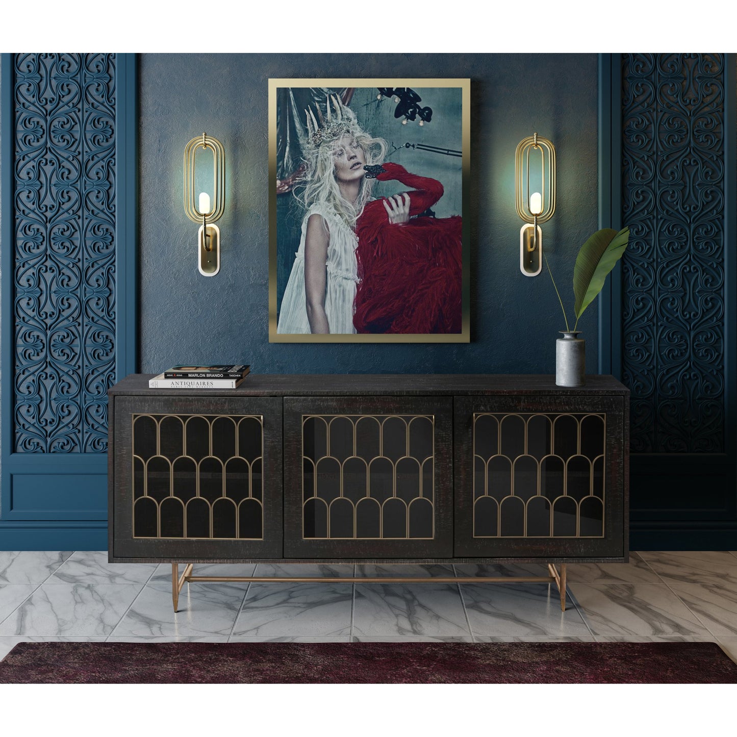 013 S-303061 | Lifestyle | Gatsby Wood Buffet by TOV Furniture in natural and black. Made from acacia, steel, tempered glass in a modern style.
