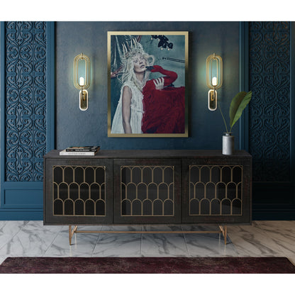 Gatsby Wood Buffet by TOV Furniture in natural and black. Made from acacia, steel, tempered glass in a modern style.