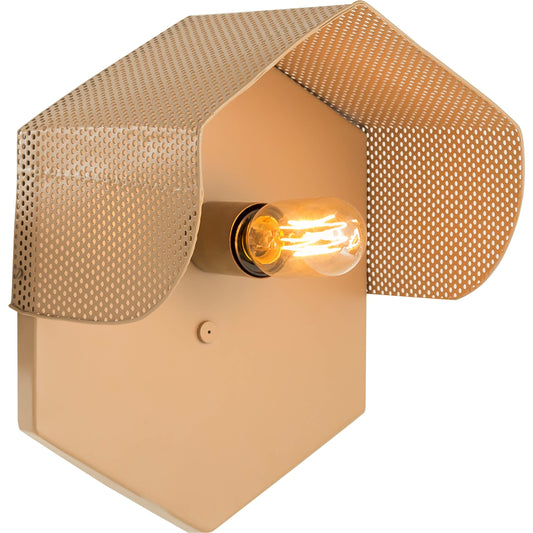 Mokhtar Hexagon Wall Sconce by TOV Furniture in tan. Made from iron in a modern style.