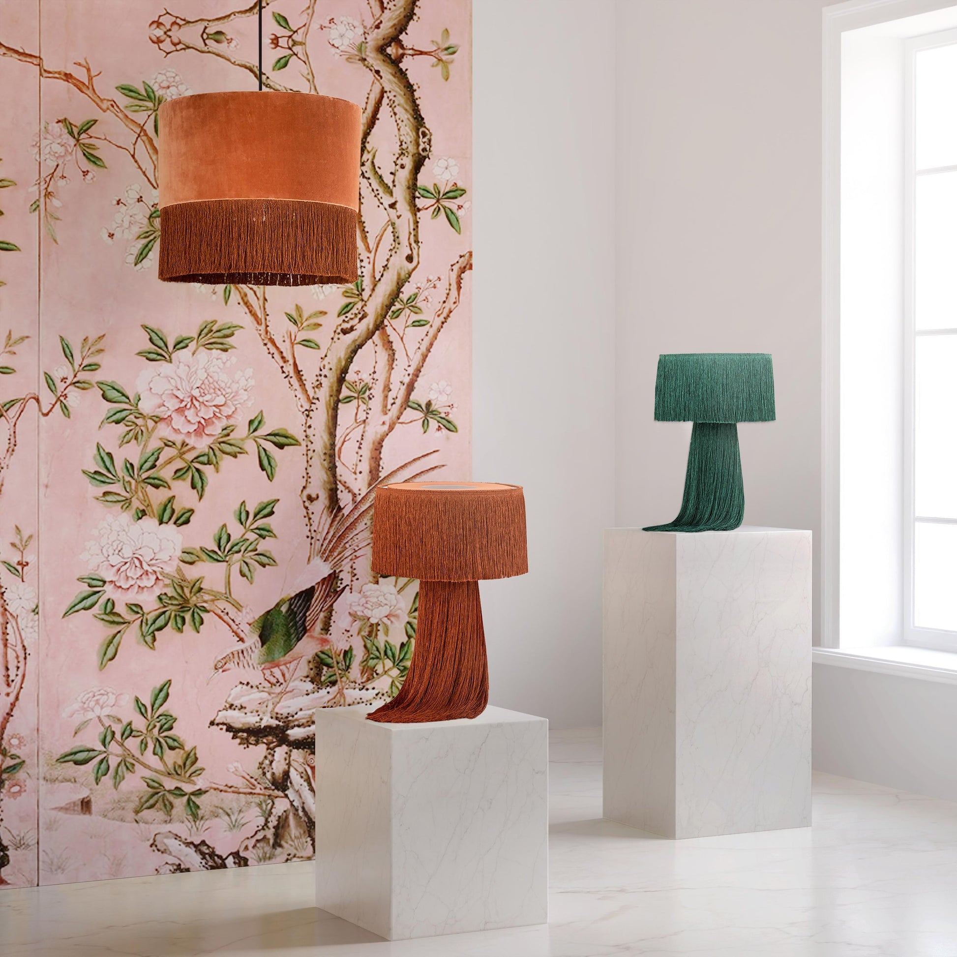 Atolla Tassel Pendant by TOV Furniture in brick. Made from cotton in a eclectic & global style.