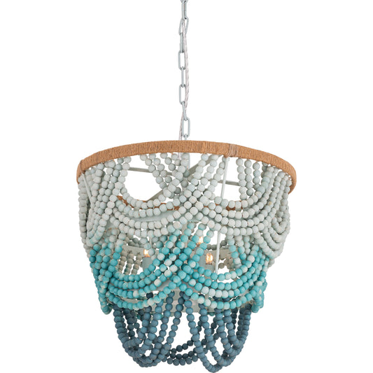 Jade Beaded Chandelier by TOV Furniture in jade ombre. Made from iron, wood in a coastal style.
