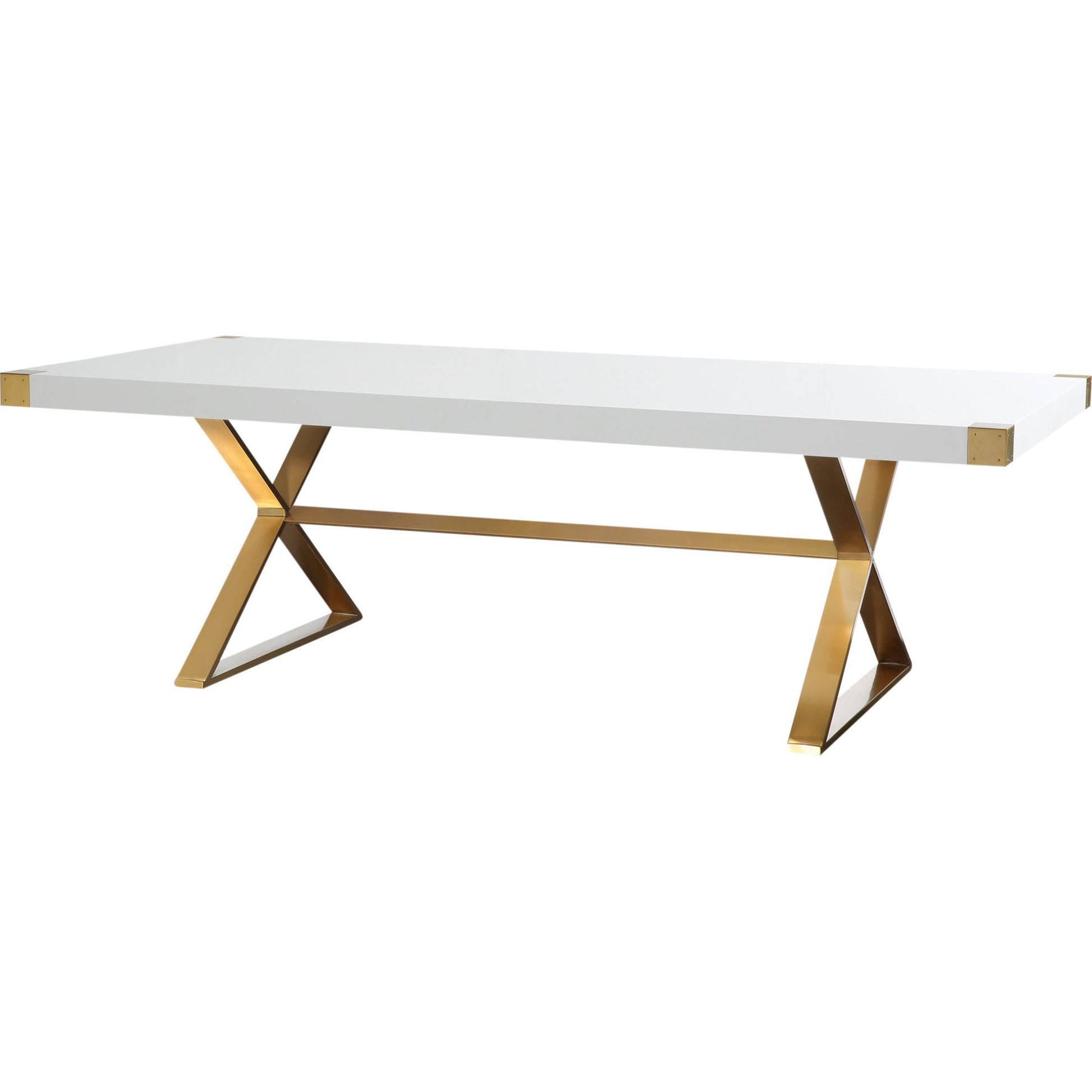 Adeline Dining Table by TOV Furniture in white, gold. Made from mdf, stainless steel in a modern style.