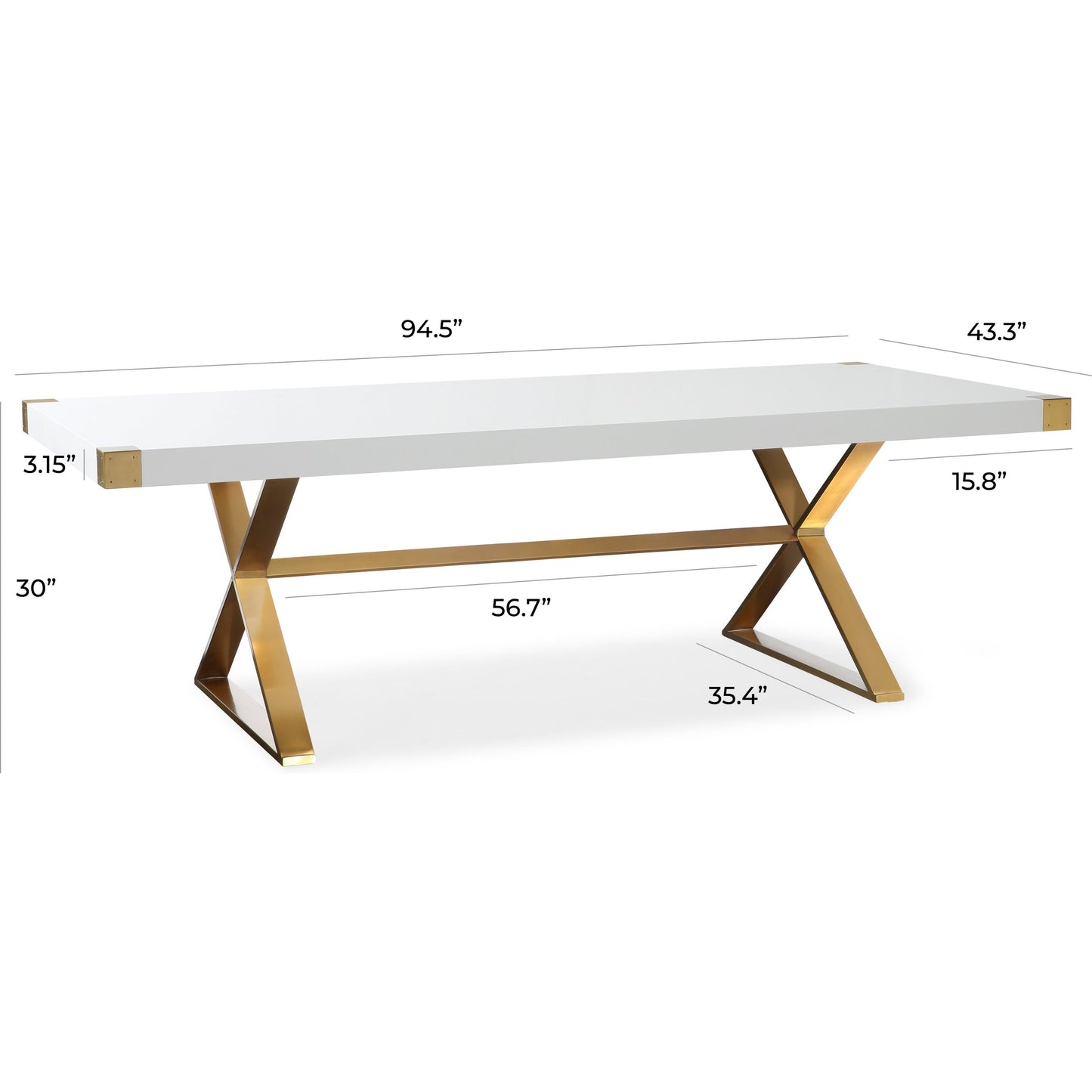 005 S-245242 | Closeup | Adeline Dining Table by TOV Furniture in white, gold. Made from mdf, stainless steel in a modern style.