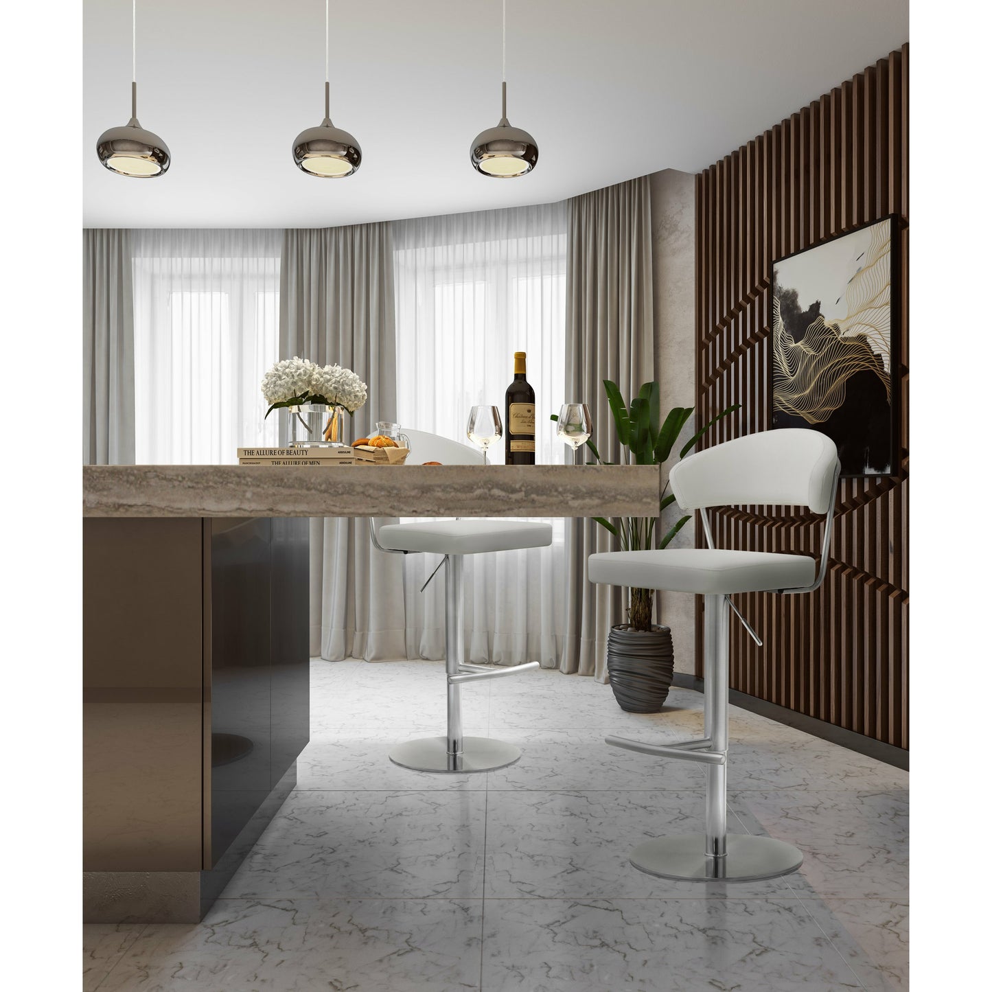 009 S-245365 | Lifestyle | Cosmo Light Steel Barstool by TOV Furniture in gray. Made from stainless steel, eco leather in a modern style.