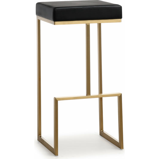 Ferrara Gold Steel Barstool by TOV Furniture in black. Made from eco leather, stainless steel in a modern style.