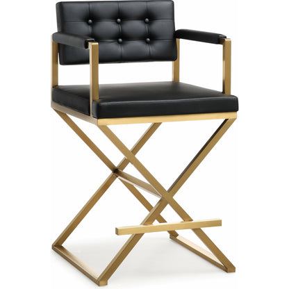 Director Gold Steel Counter Stool by TOV Furniture. Made from stainless steel, eco leather in a modern style.