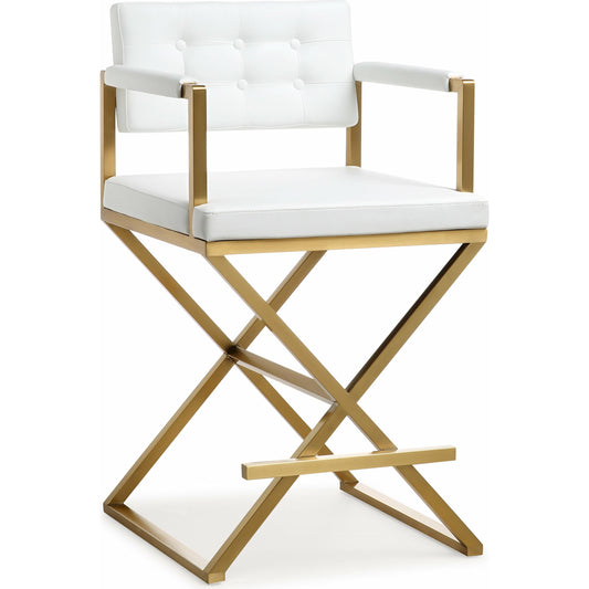 Director Gold Steel Counter Stool by TOV Furniture. Made from stainless steel, eco leather in a modern style.