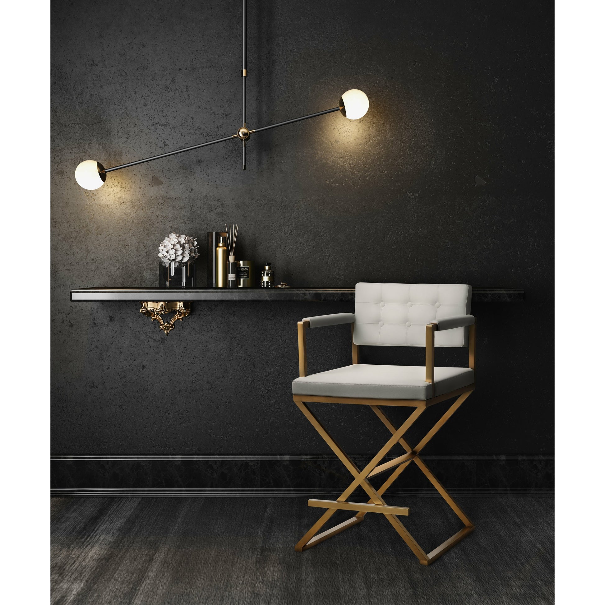 Director Gold Steel Counter Stool by TOV Furniture. Made from stainless steel, eco leather in a modern style.
