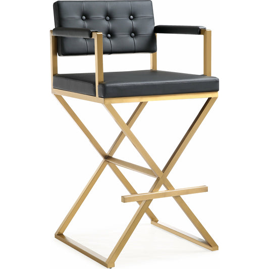 Director Gold Steel Barstool by TOV Furniture. Made from stainless steel, eco leather in a modern style.