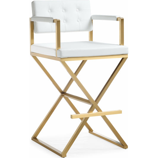 Director Gold Steel Barstool by TOV Furniture. Made from stainless steel, eco leather in a modern style.