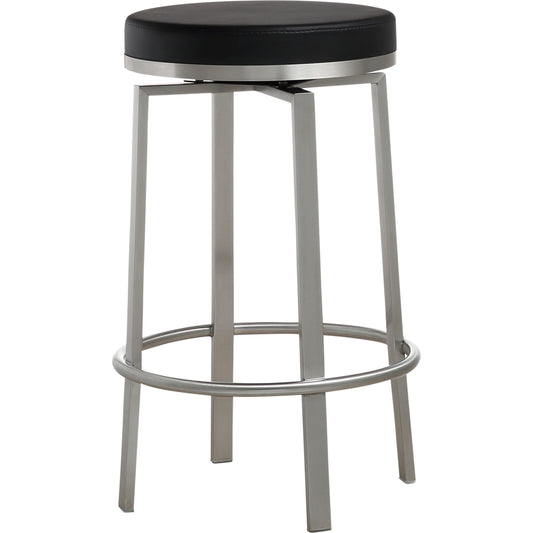 Pratt Steel Counter Stool (Set of 2) by TOV Furniture in black, silver. Made from stainless steel in a modern style.
