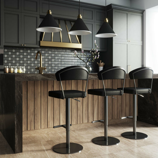 Cosmo on Steel Barstool by TOV Furniture in black. Made from vegan leather in a modern style.