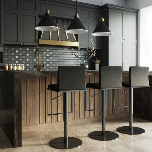 Amalfi on Steel Barstool by TOV Furniture in black. Made from vegan leather in a modern style.