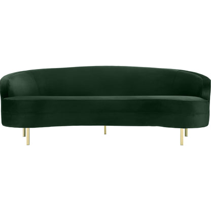 Baila Sofa by TOV Furniture in navy. Made from velvet, wood, stainless steel in a modern style.