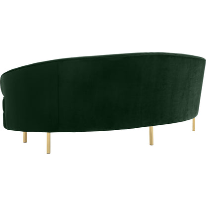 Baila Sofa by TOV Furniture in navy. Made from velvet, wood, stainless steel in a modern style.