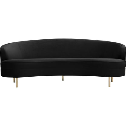 Baila Sofa by TOV Furniture in navy. Made from velvet, wood, stainless steel in a modern style.