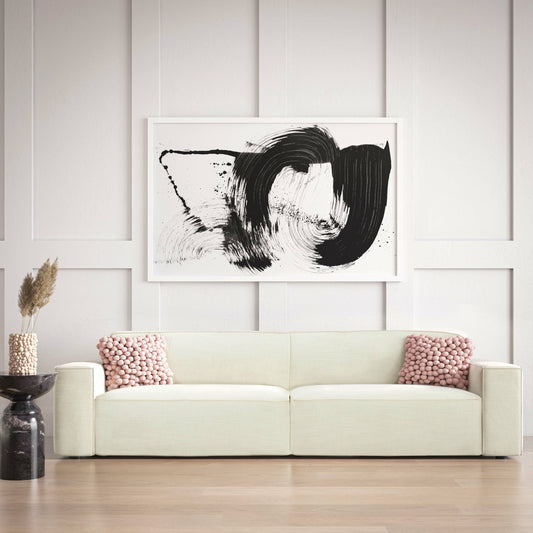 Olafur Linen Sofa by TOV Furniture in cream. Made from linen in a modern style.