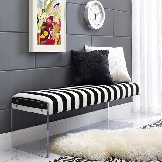Envy Bench by TOV Furniture in black, white. Made from velvet, acrylic in a modern style.