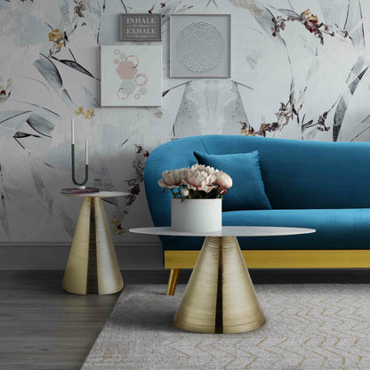 Tempo Cocktail Table by TOV Furniture in white. Made from marble in a eclectic & global style.