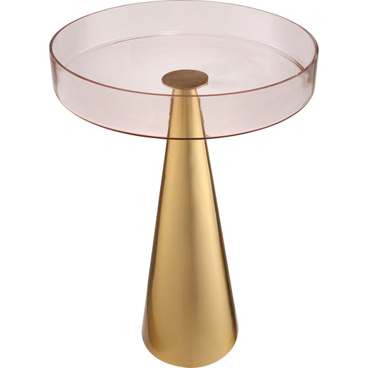 Alo Side Table by TOV Furniture in pink, gold. Made from glass, iron in a modern style.