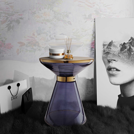 Coral Side Table by TOV Furniture in natural. Made from glass, iron in a eclectic & global style.