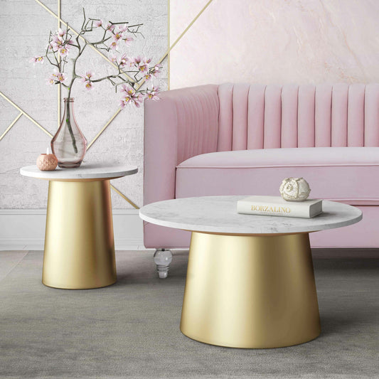 Bleeker Cocktail Table by TOV Furniture in white. Made from marble in a modern style.