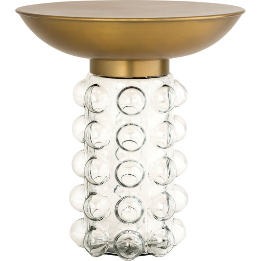 Bubble Glass/Brass Side Table by TOV Furniture in antique brass. Made from glass in a modern style.