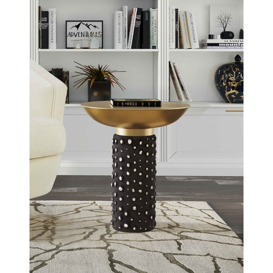 Blaze Glass/Brass Side Table by TOV Furniture in antique brass. Made from glass in a eclectic & global style.