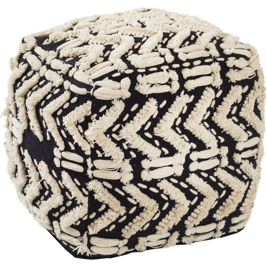 Mariel Cotton Pouf by TOV Furniture in black. Made from cotton in a eclectic & global style.