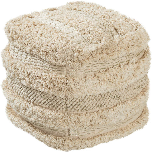 Yorba Cotton Pouf by TOV Furniture in beige. Made from cotton in a eclectic & global style.