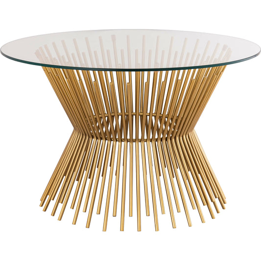Grace Glass Coffee Table by TOV Furniture in gold. Made from iron in a transitional style.