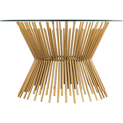 Grace Glass Coffee Table by TOV Furniture in gold. Made from iron in a transitional style.