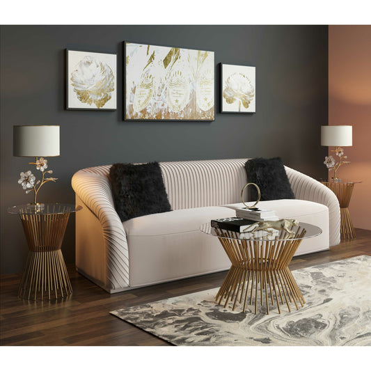 Grace Glass Coffee Table by TOV Furniture in gold. Made from iron in a transitional style.
