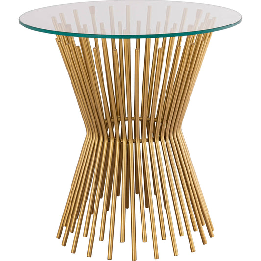 Grace Glass Side Table by TOV Furniture in gold. Made from iron in a transitional style.